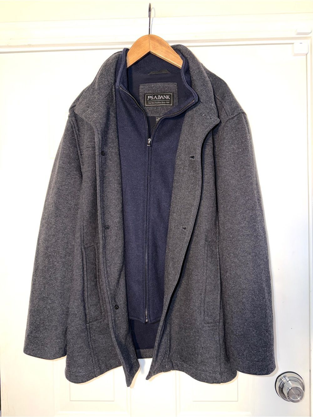 Jos.‎ A. Bank Dark Navy Wool Blend Over Coat. Sz XL